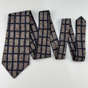 Nordstrom %100 Silk Neckwear Made In Italy Men's Navy Blue & Brown Printed Tie